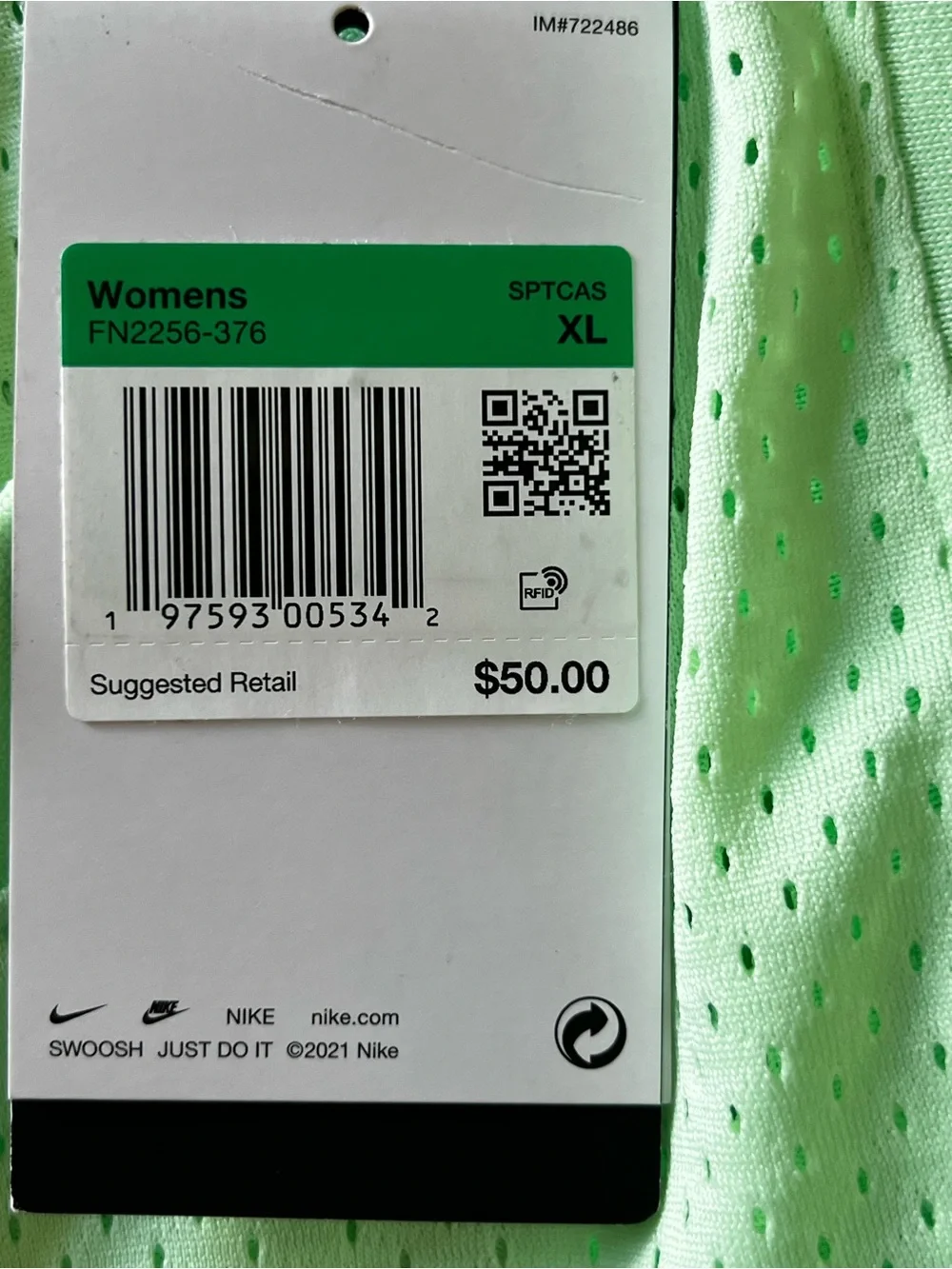 Nike Air women’s Mesh Cropped Tank Top Vapor Green size XL athletic FN2256-376